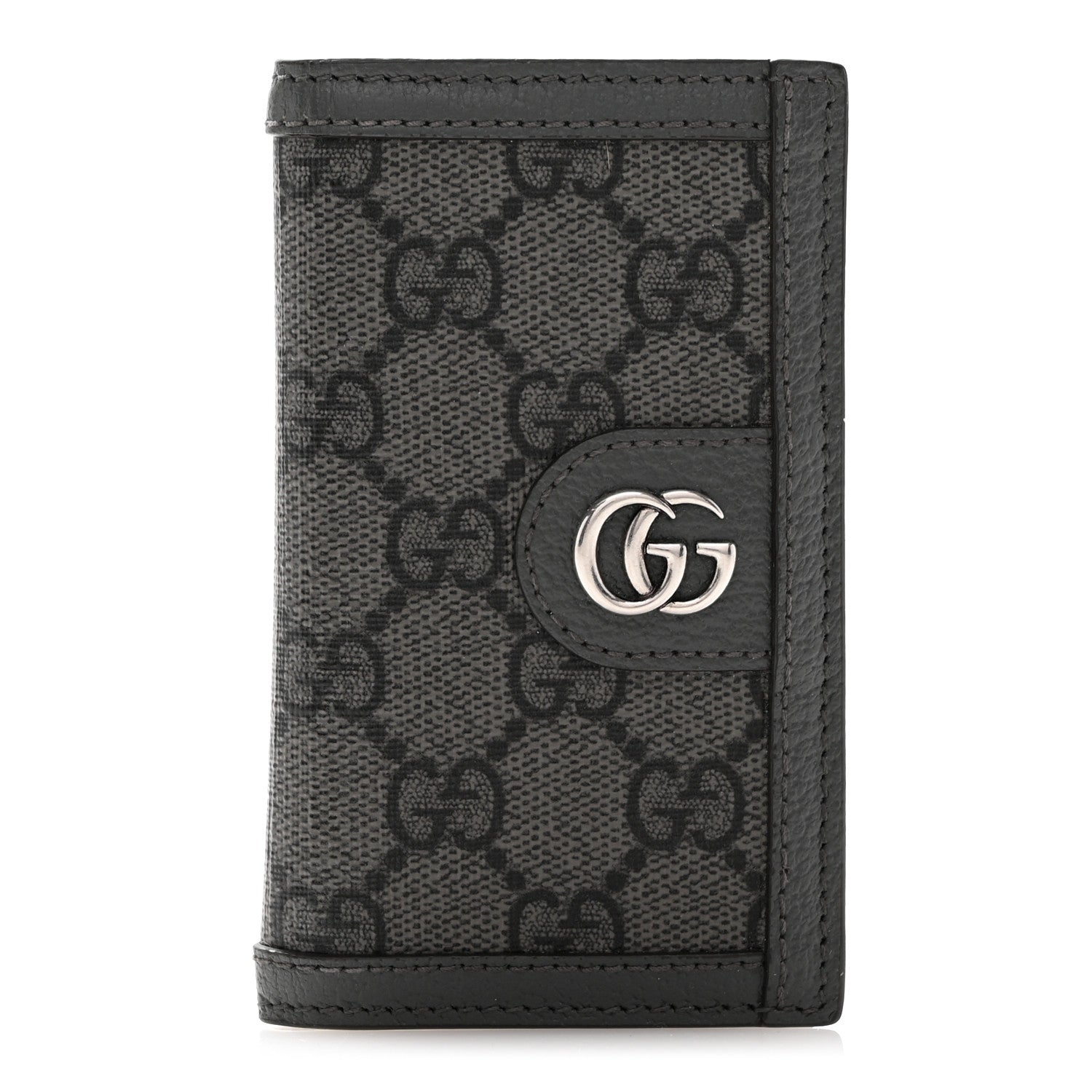 Gucci GG Supreme Monogram Textured Dollar Calfskin Ophidia Card Case Grey Black Graphite Grey 1 of 9