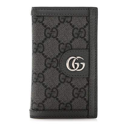 Gucci GG Supreme Monogram Textured Dollar Calfskin Ophidia Card Case Grey Black Graphite Grey 1 of 9