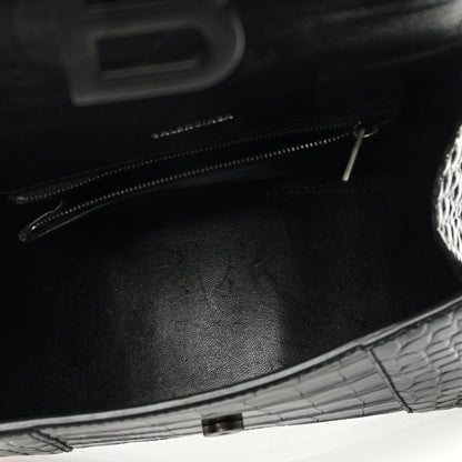 Balenciaga Shiny Calfskin Monochrome Crocodile Embossed Small Hourglass Top Handle Bag Black 5 of 10