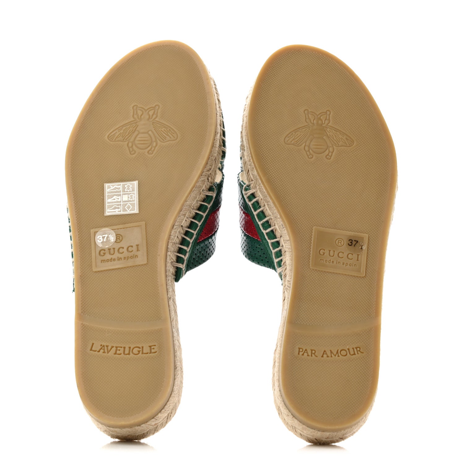Gucci Malaga Kid Perforated Criss Cross Espadrille Slide Sandals 37.5 Emerald Hibiscus Red 5 of 8
