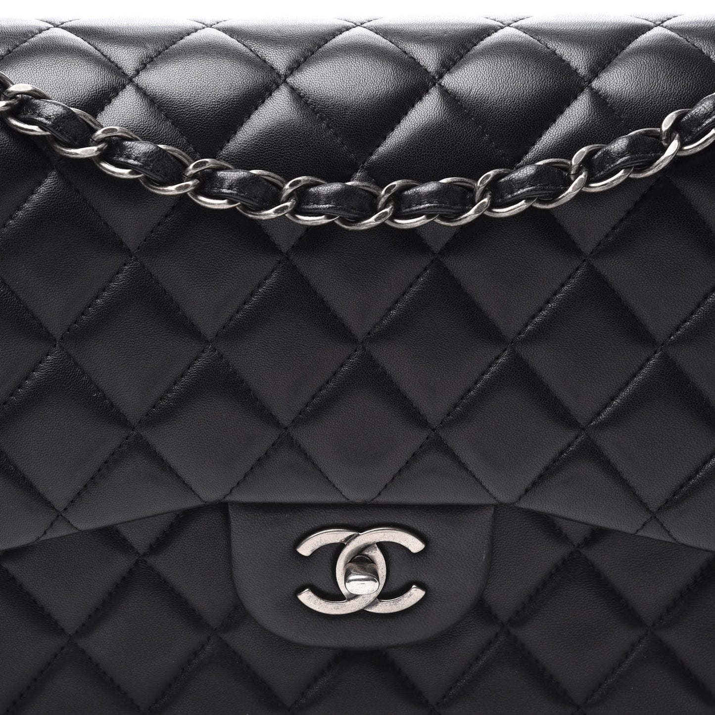 Lambskin Quilted Jumbo Double Flap Black