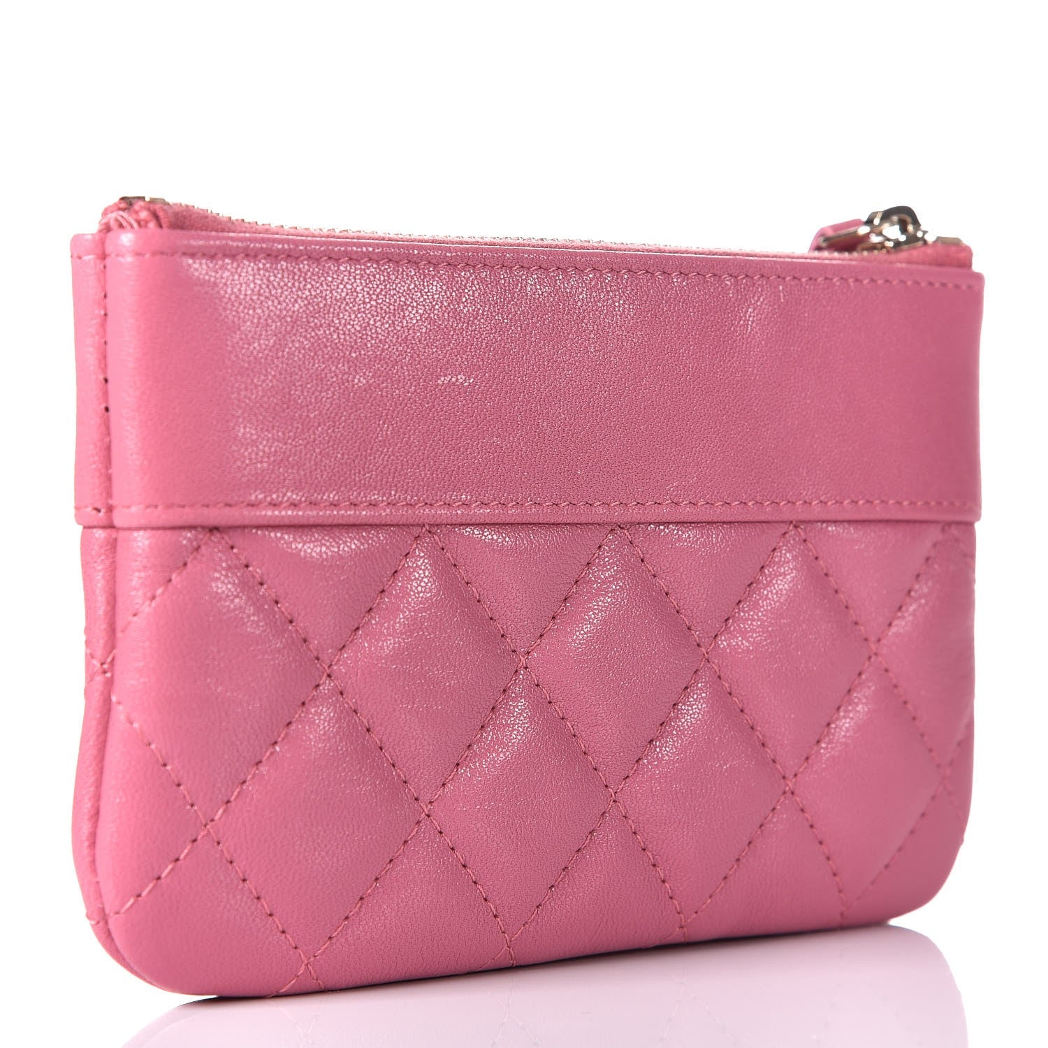 Chanel Sheepskin Quilted Small Vintage Mademoiselle Cosmetic Case Dark Pink 3 of 8