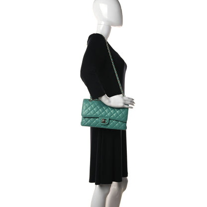 Chanel Iridescent Caviar Quilted Medium Double Flap Green 2 of 10