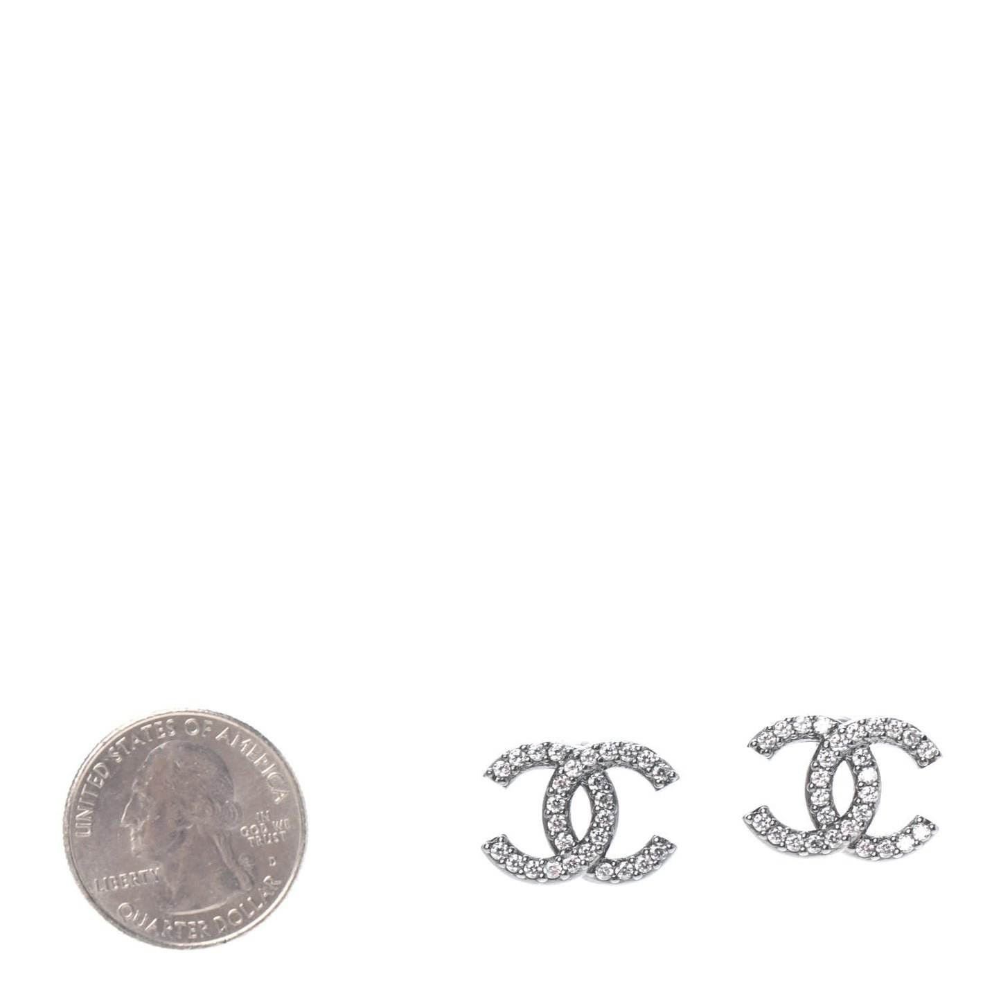 Metal Crystal CC Lock Symbols Stud Earrings Ruthenium