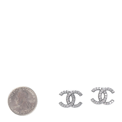 Chanel Metal Crystal CC Lock Symbols Stud Earrings Ruthenium 2 of 4
