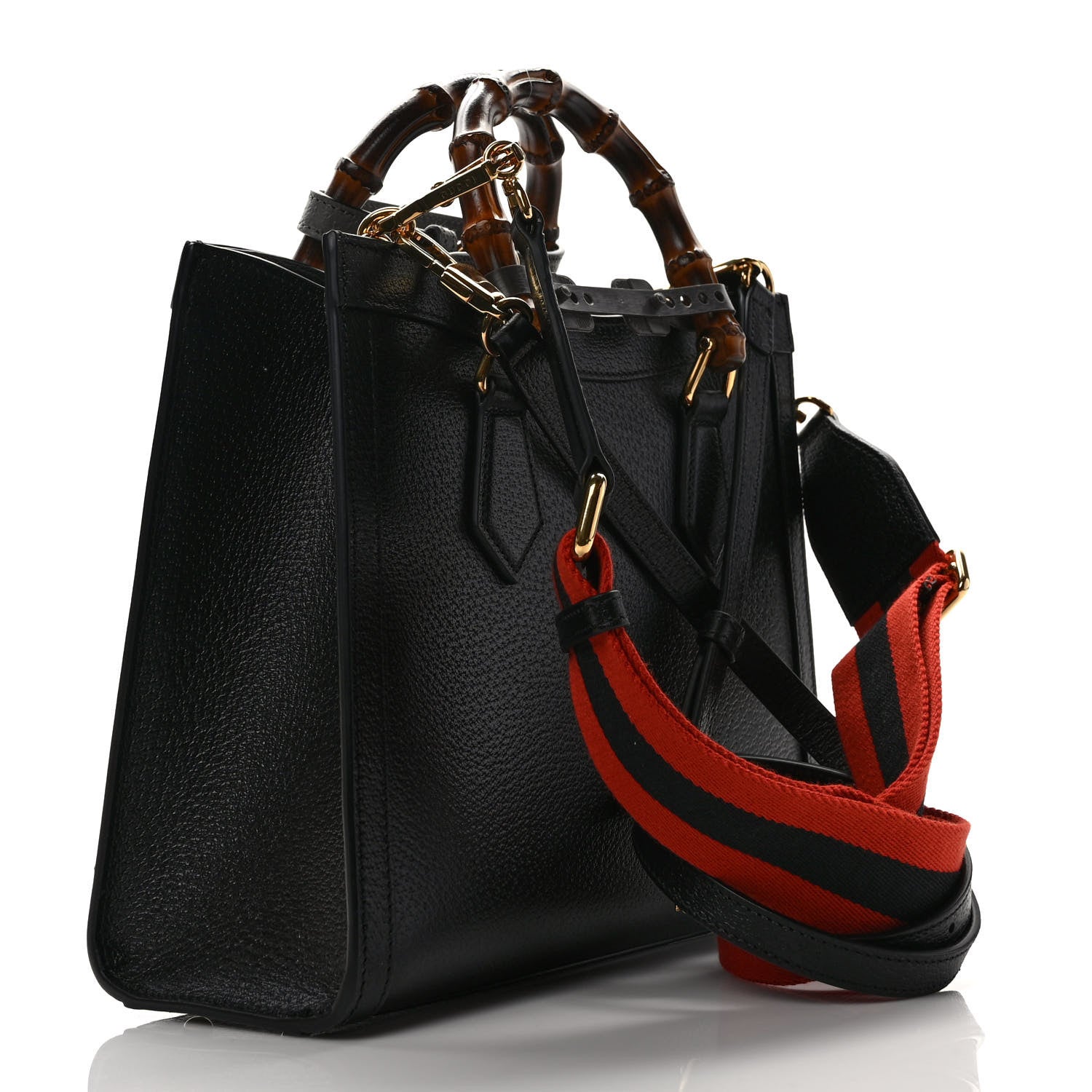 Gucci Textured Dollar Calfskin Web Small Diana Tote Bag Black Dusty Grey 3 of 8