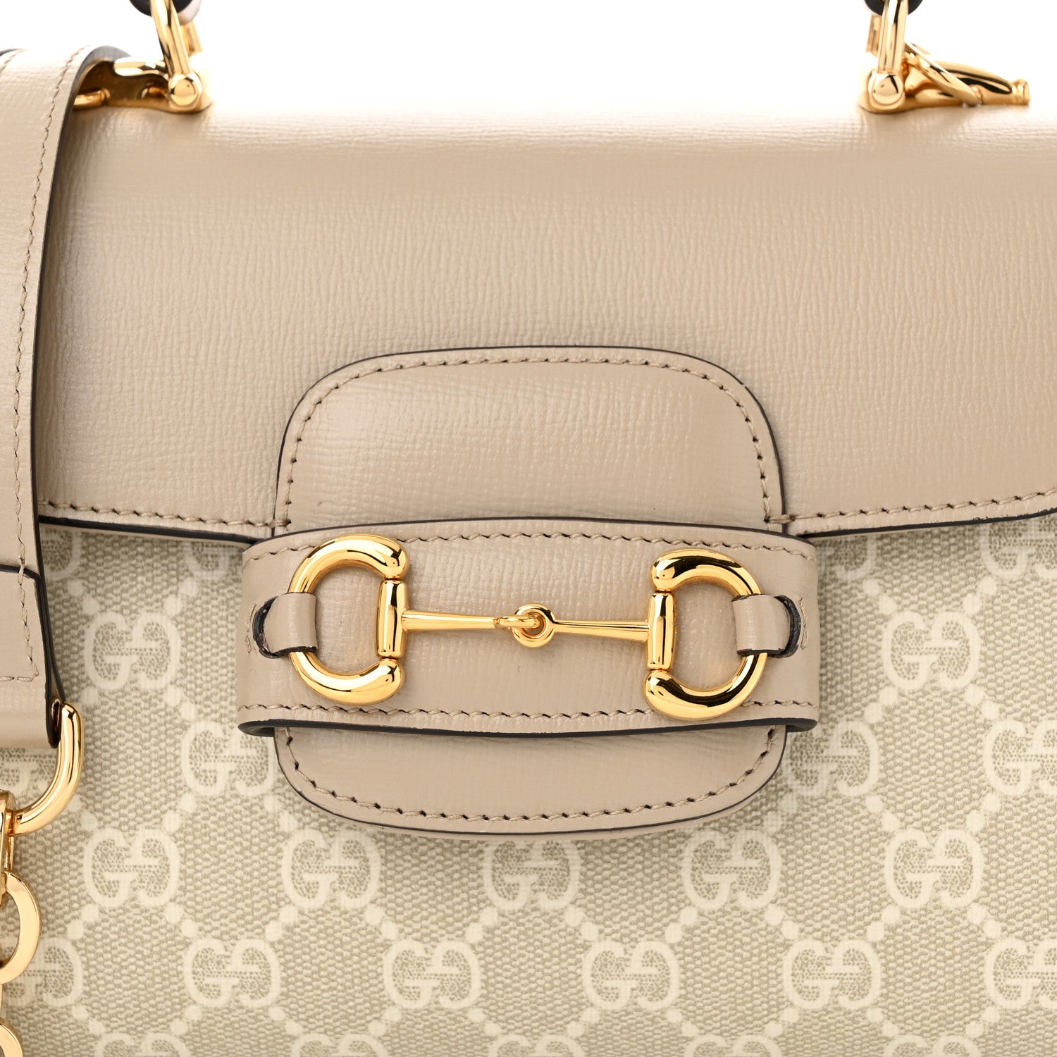 Gucci GG Supreme Monogram Azalea Calfskin Mini Horsebit 1955 Top Handle Flap Bag Beige Mystic White Oatmeal 8 of 11