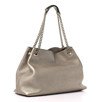 Gucci Metallic Pebbled Calfskin Medium Soho Chain Shoulder Bag Golden Beige 3 of 13