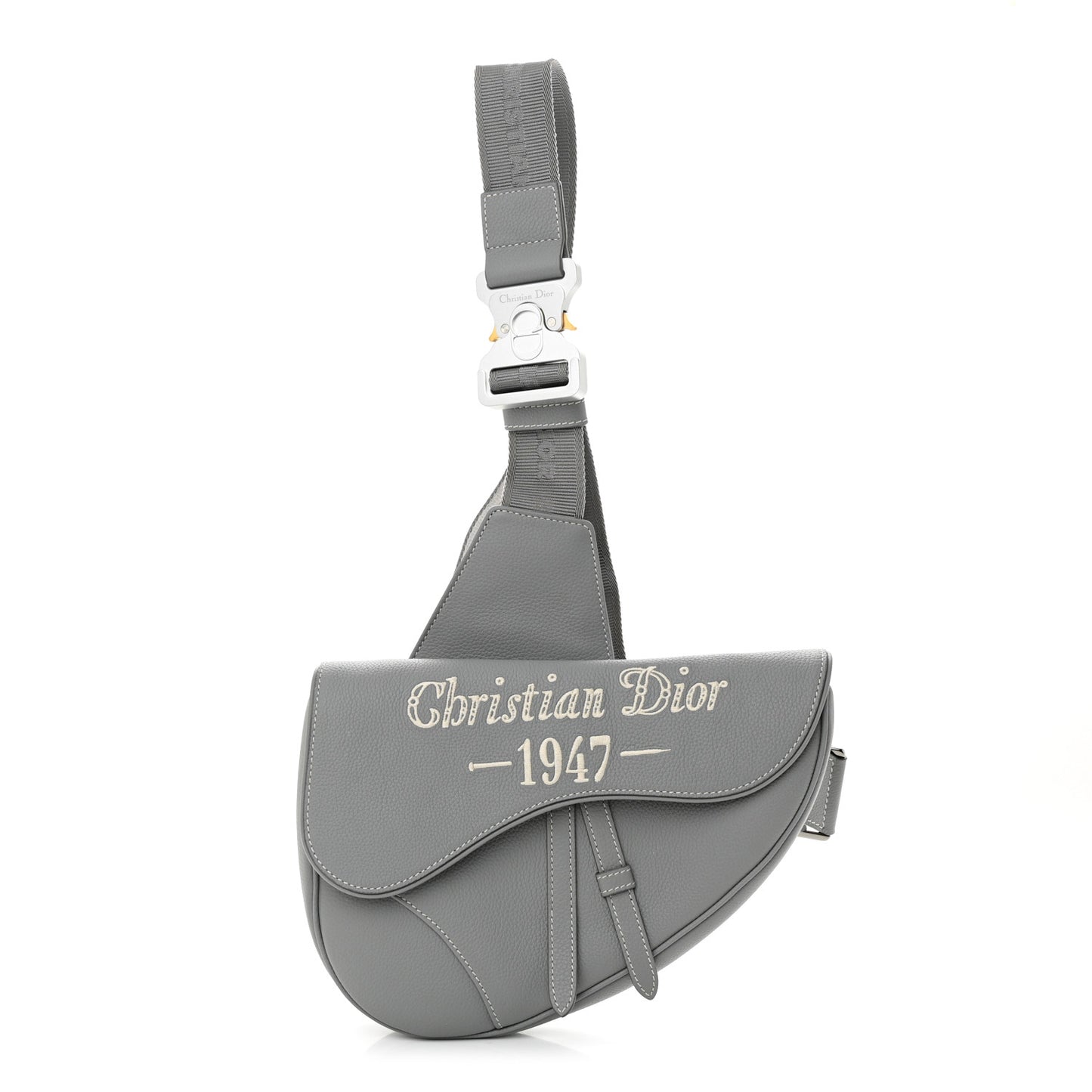 Grained Calfskin Mens Signature 1947 Saddle Bag Gray