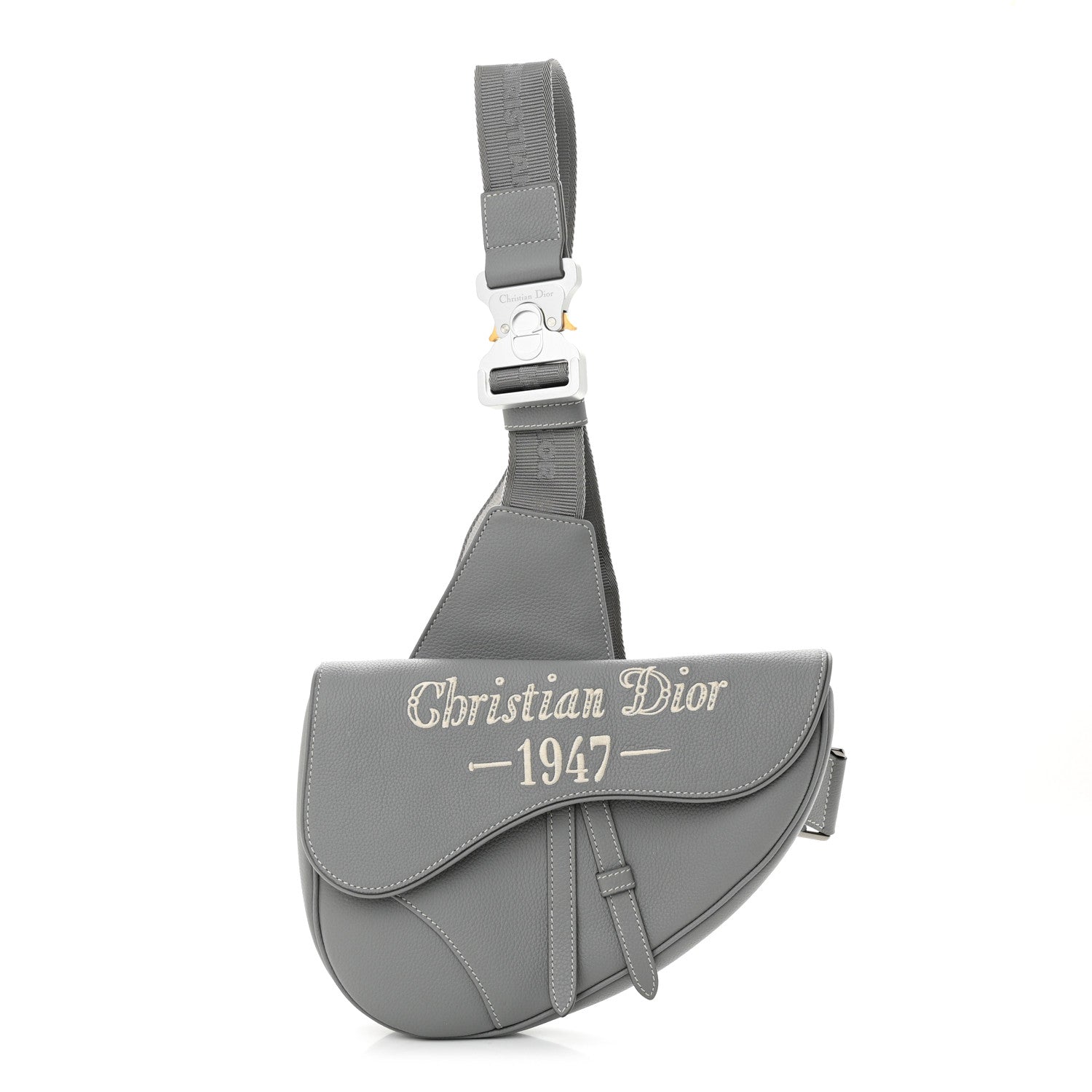 Christian Dior Grained Calfskin Mens Signature 1947 Saddle Bag Gray 1 of 11