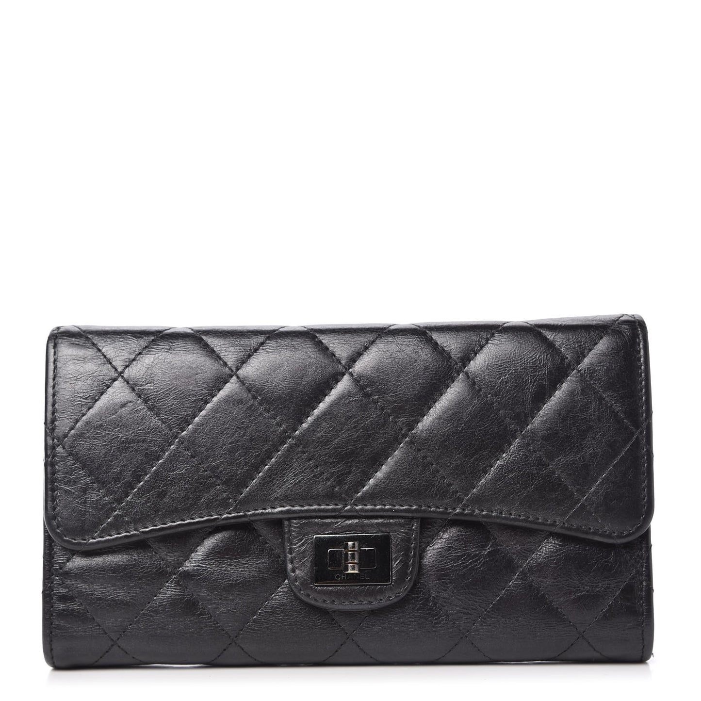 Metallic Aged Calfskin Quilted Reissue Long Flap Wallet So Black