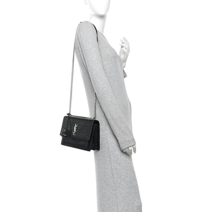 Saint Laurent Calfskin Crocodile Embossed Medium Monogram Sunset  Black 2 of 9