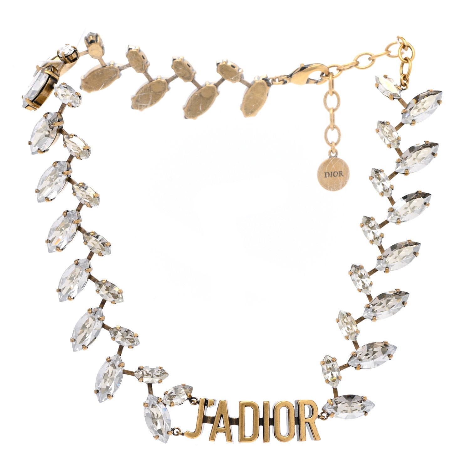 Christian Dior Metal Crystal J'Adior Laurier Choker Necklace Antique Gold 1 of 5