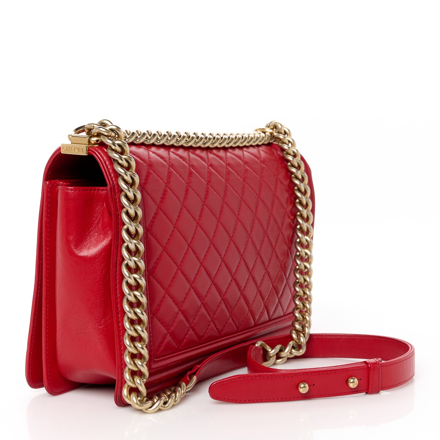 Lambskin Quilted New Medium Boy Flap Red