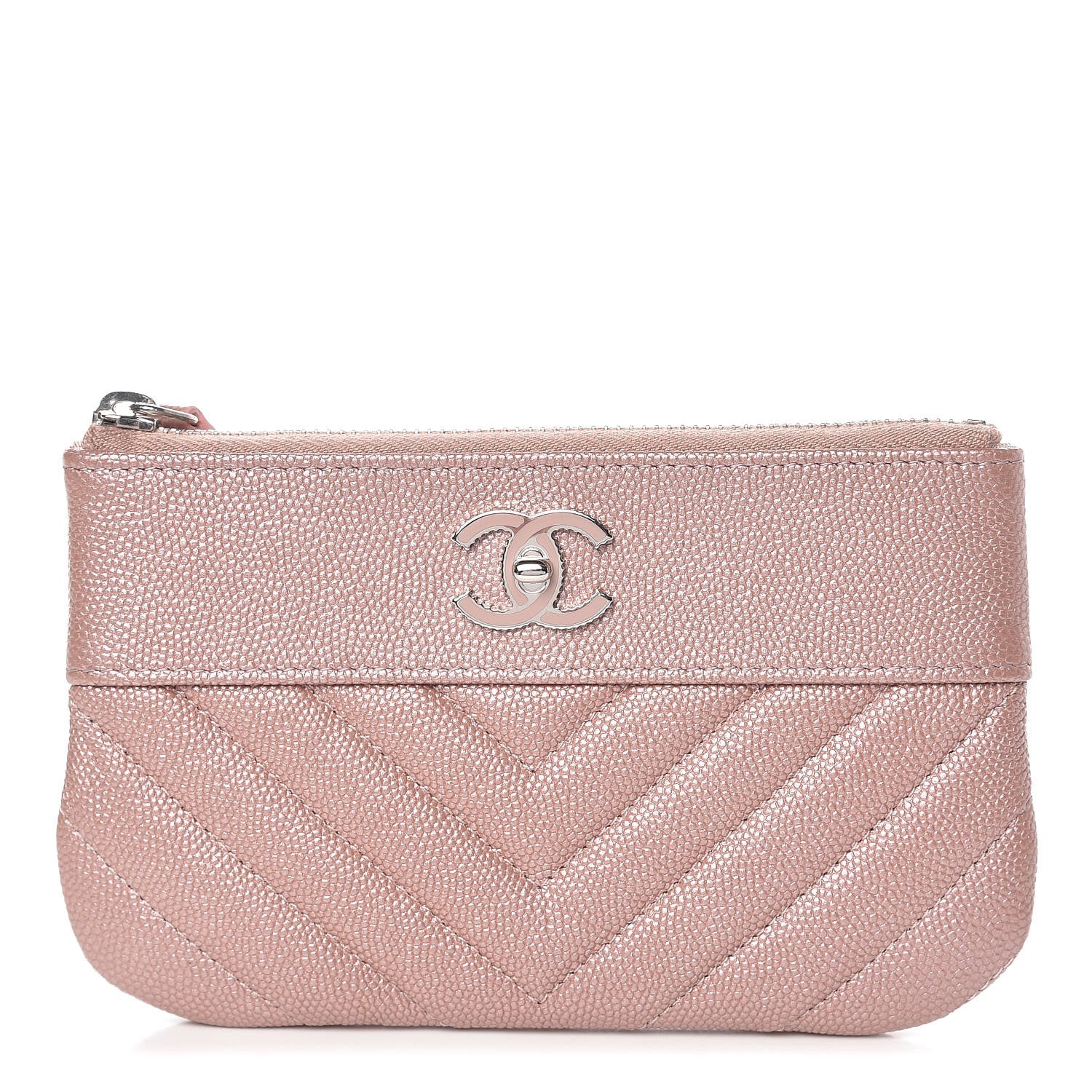 Chanel Metallic Caviar Chevron Quilted Small Vintage Mademoiselle Cosmetic Case Pink 1 of 8