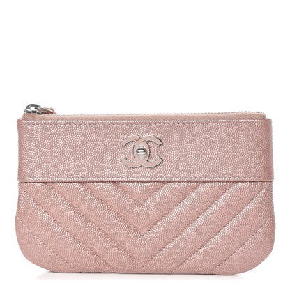 Chanel Metallic Caviar Chevron Quilted Small Vintage Mademoiselle Cosmetic Case Pink 1 of 8