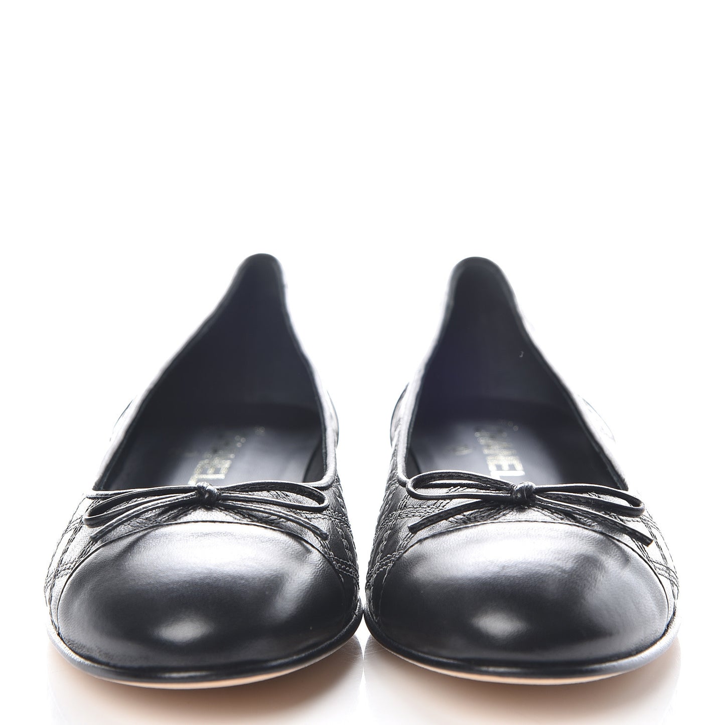 Lambskin Stitched Cap Toe Ballerina Flats 37 Black