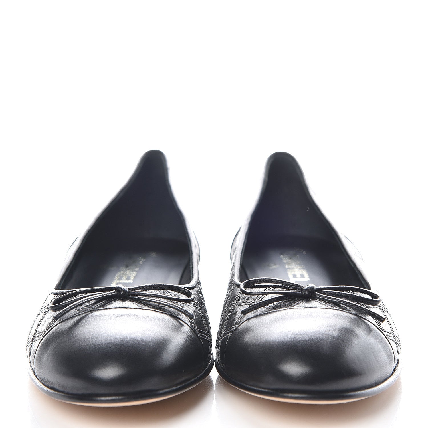 Chanel Lambskin Stitched Cap Toe Ballerina Flats 37 Black 2 of 8
