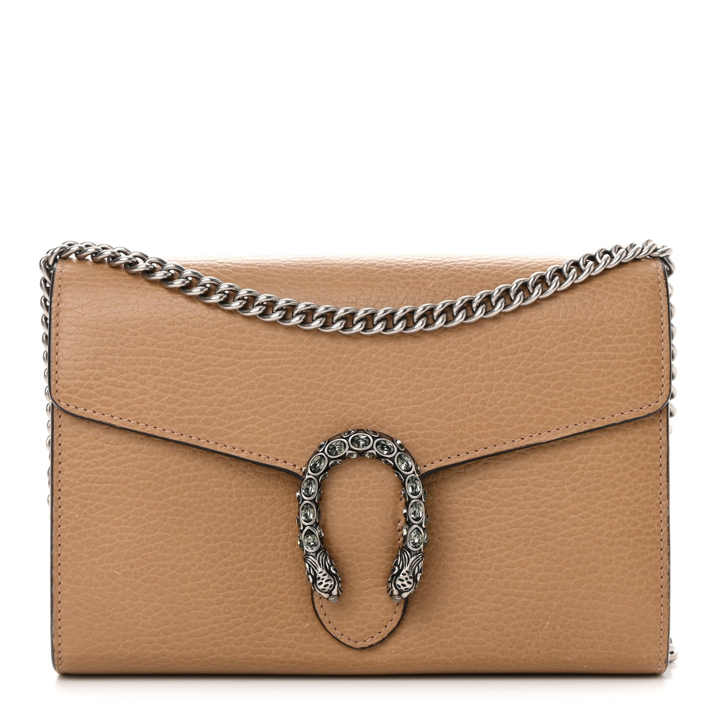 Dollar Calfskin Crystal Mini Dionysus Chain Wallet Natural Tan Black Diamond