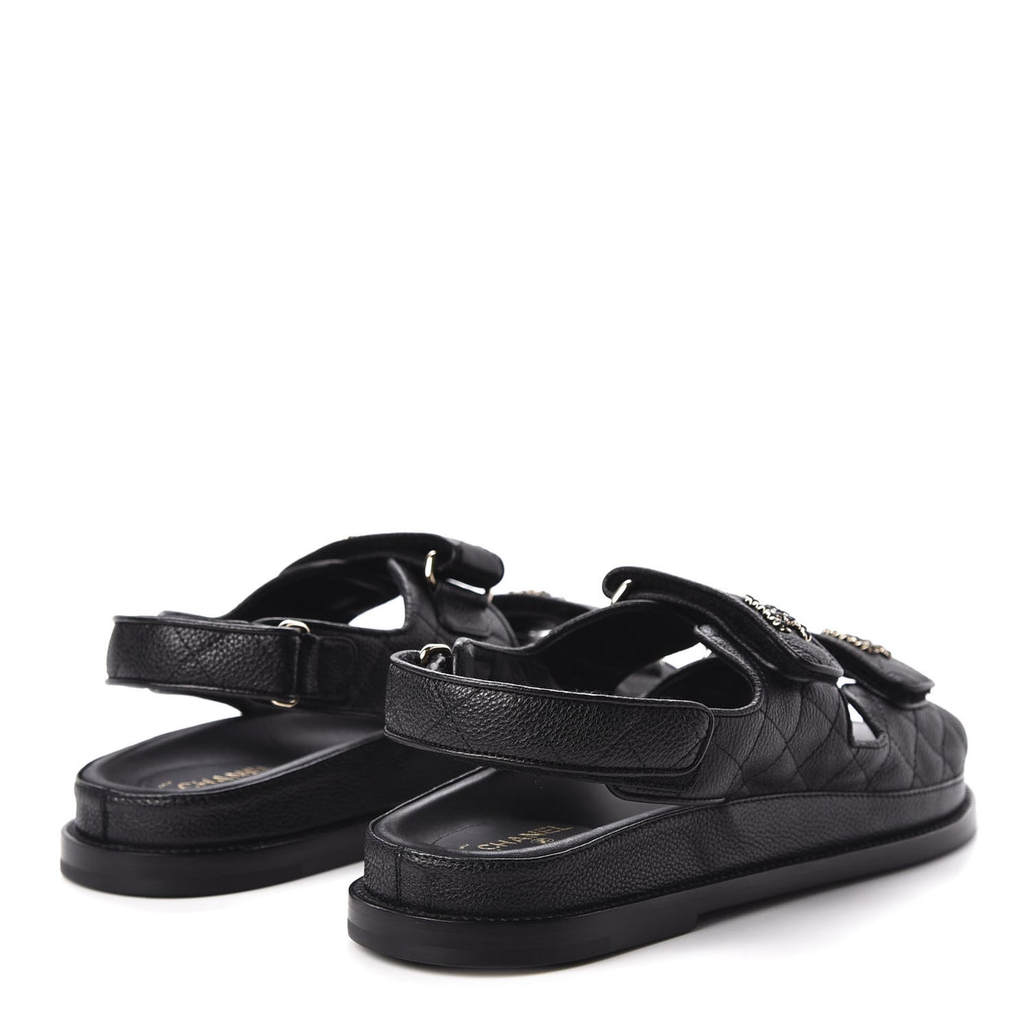 Grained Calfskin Velcro Dad Sandals 40 Black