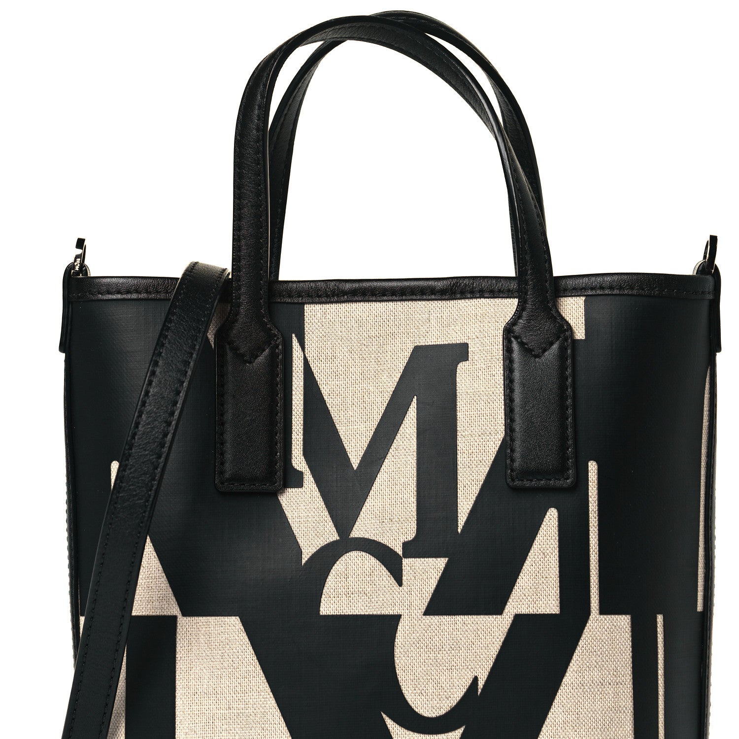 MCM Canvas Glitch Logo Shopper Tote Black White 3 of 10