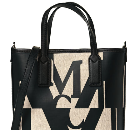 MCM Canvas Glitch Logo Shopper Tote Black White 3 of 10