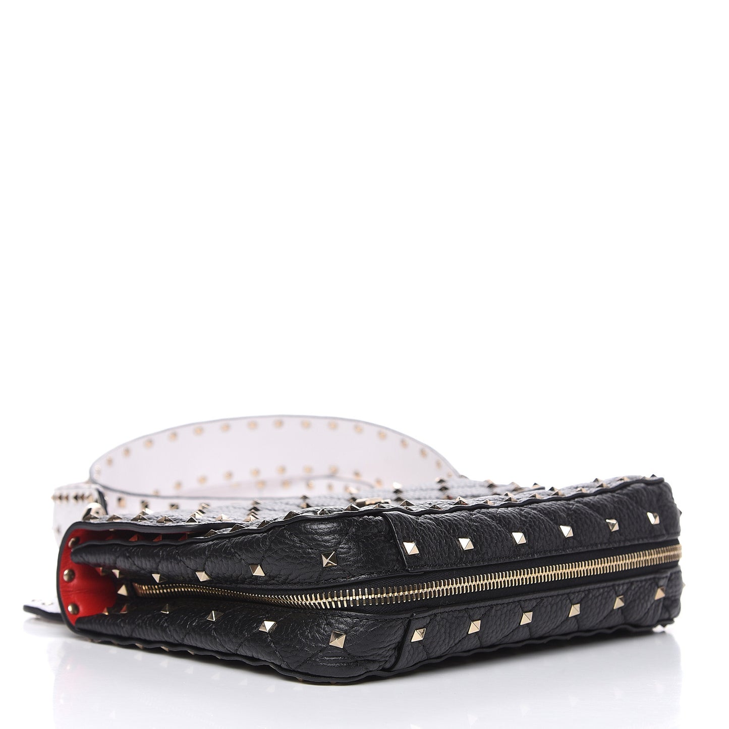 Grained Calfskin Medium Rockstud Spike Shoulder Bag Black White