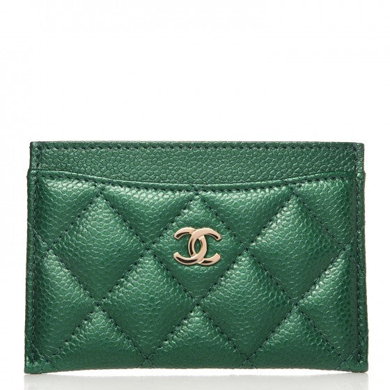 Metallic Caviar Quilted Card Holder Green