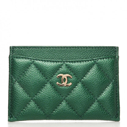 Chanel Metallic Caviar Quilted Card Holder Green 1 of 8