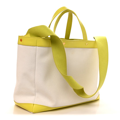 Tom Ford Canvas Calfskin Mini Logo Tote White Yellow 3 of 9