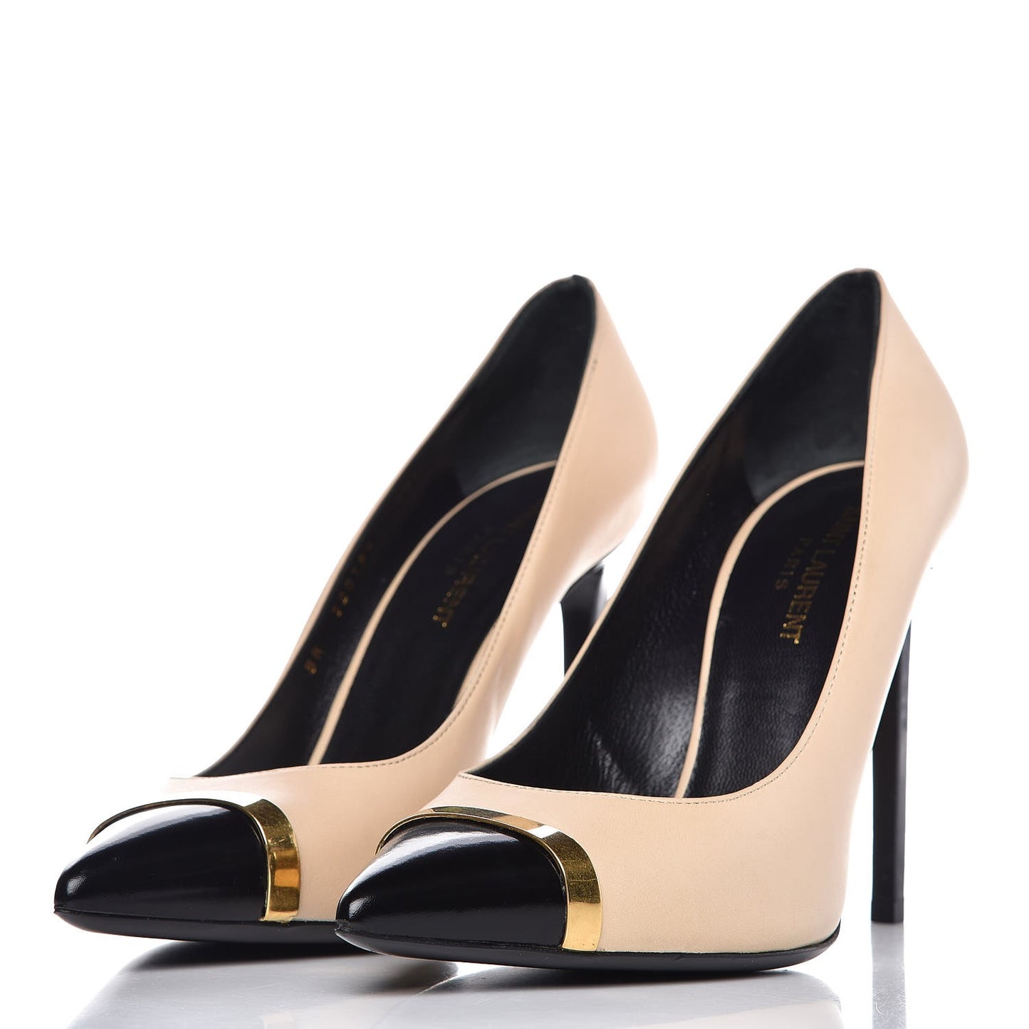 Mat Glossy Nappa Cap Toe Paris 105 Pumps 40.5 Nude Powder Black