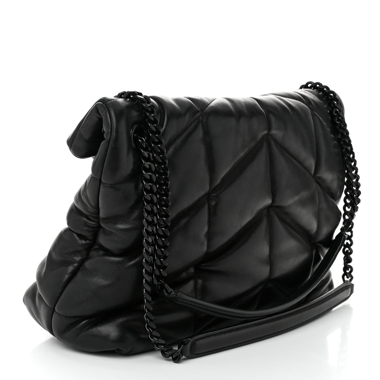 Lambskin Quilted Monogram Monochrome Medium Loulou Puffer Chain Satchel Black