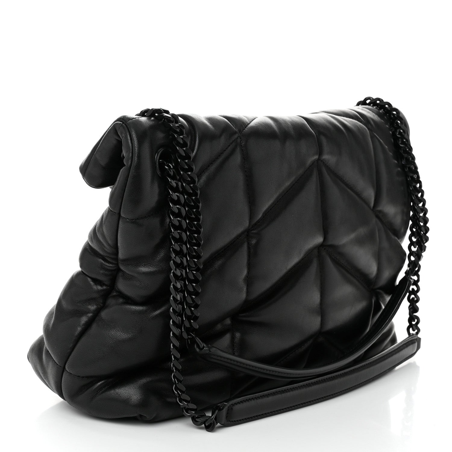 Saint Laurent Lambskin Quilted Monogram Monochrome Medium Loulou Puffer Chain Satchel Black 3 of 10