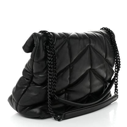 Saint Laurent Lambskin Quilted Monogram Monochrome Medium Loulou Puffer Chain Satchel Black 3 of 10