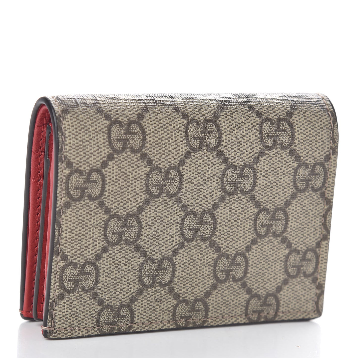 GG Supreme Monogram Bosco Patch Card Case Wallet Beige Malva Hibiscus Red