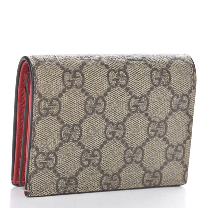 Gucci GG Supreme Monogram Bosco Patch Card Case Wallet Beige Malva Hibiscus Red 3 of 8