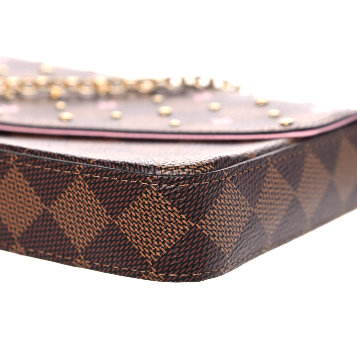 Damier Ebene Studded Pochette Felicie Chain Wallet