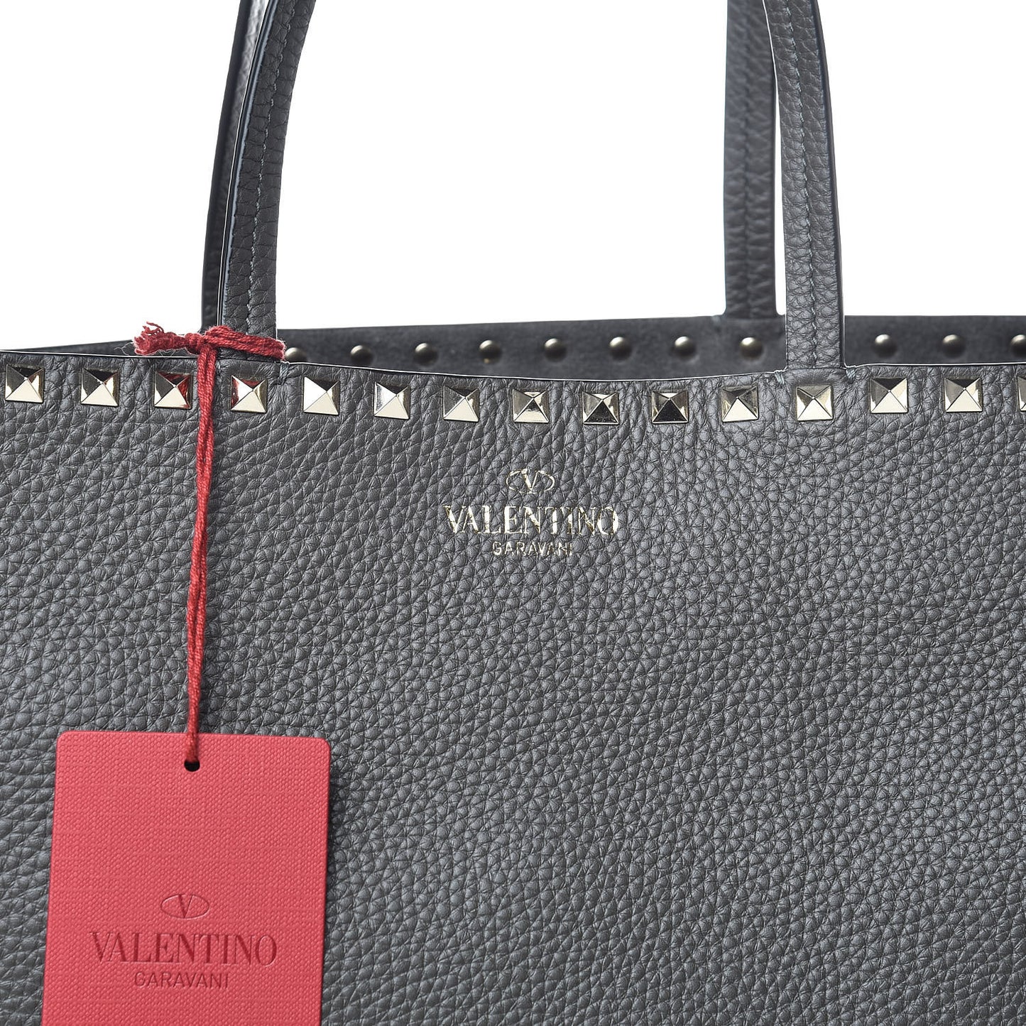 Grained Calfskin Rockstud Shoulder Tote Graphite