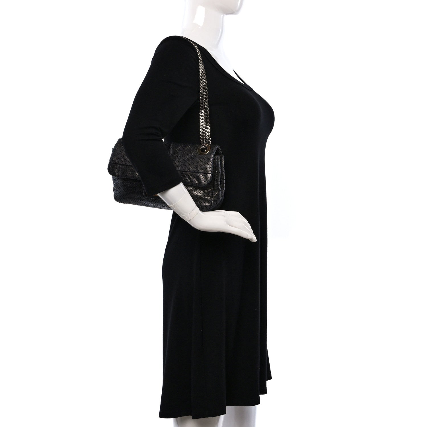 Chanel Metallic Crackled Calfskin Large Perforated Drill Flap Black 2 of 8
