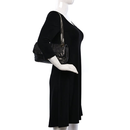 Chanel Metallic Crackled Calfskin Large Perforated Drill Flap Black 2 of 8