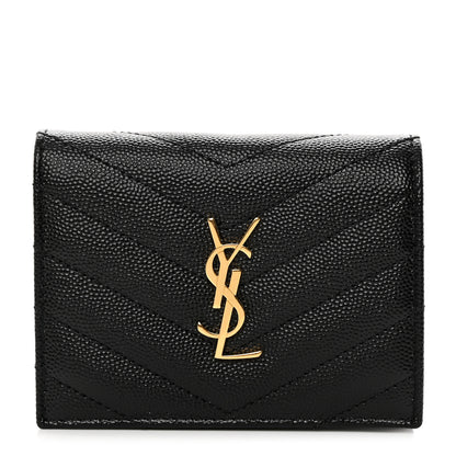 Saint Laurent Grain De Poudre Matelasse Chevron Monogram Flap Card Case Black 1 of 8