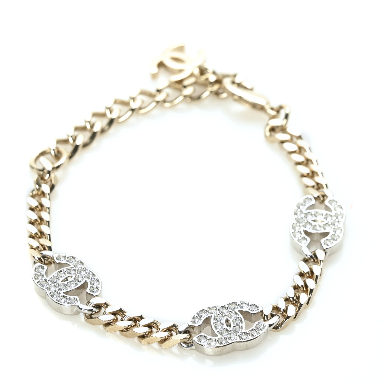 Chanel Crystal CC Chain Bracelet Gold Silver 1 of 5