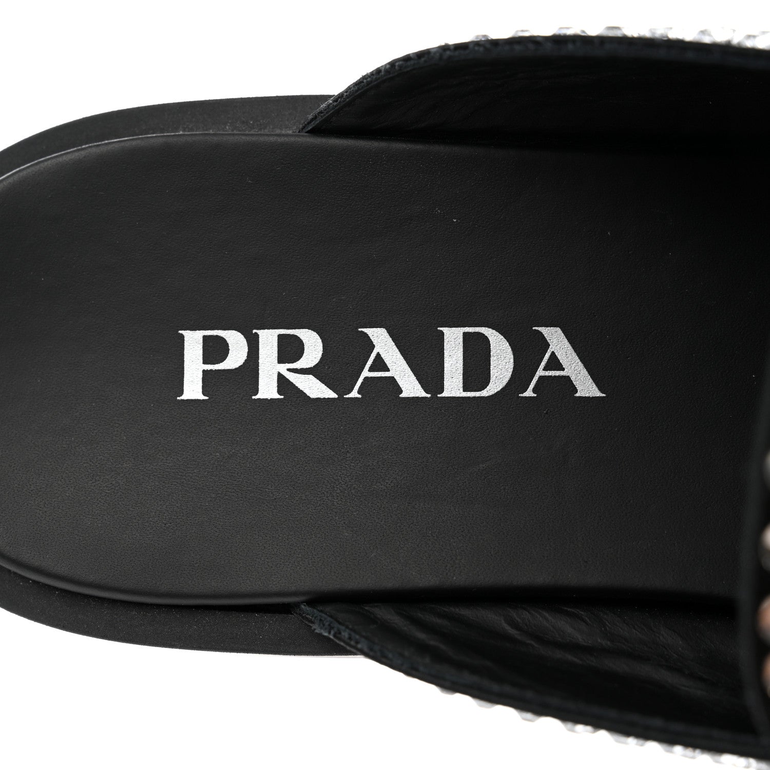 Prada Satin Crystal Metal Triangle Logo 40mm Loafer Mules 38.5 Cristal 8 of 8