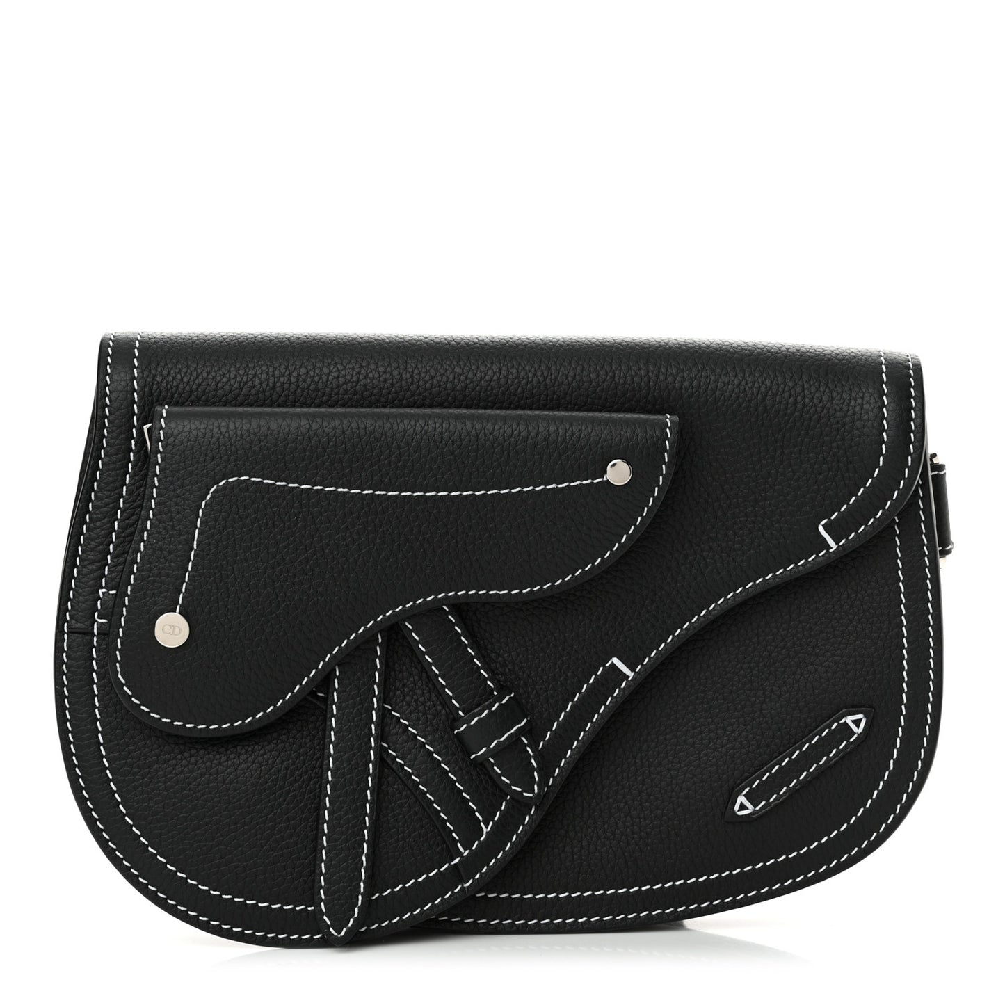 X KAWS Grained Calfskin Saddle Pouch Black