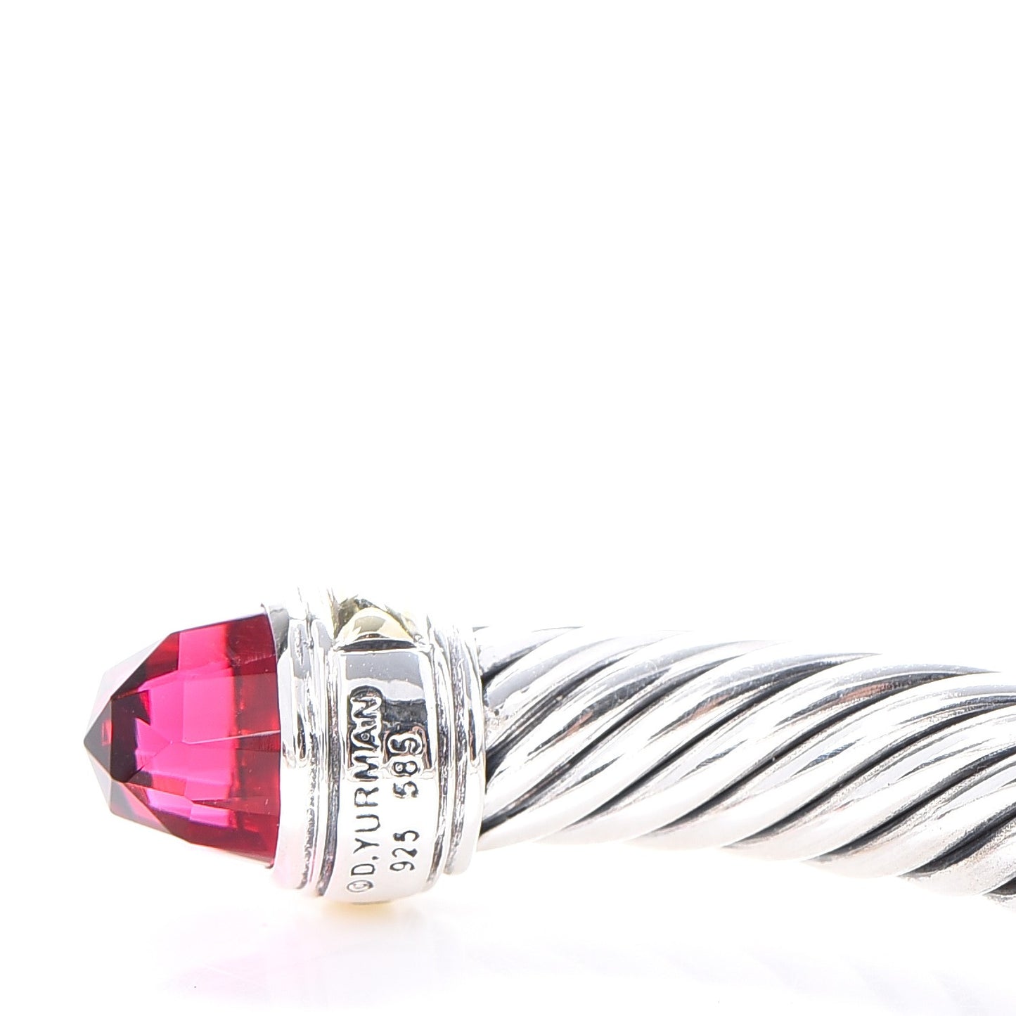 Sterling Silver 14K Yellow Gold Pink Tourmaline 7mm Cable Classics Bracelet