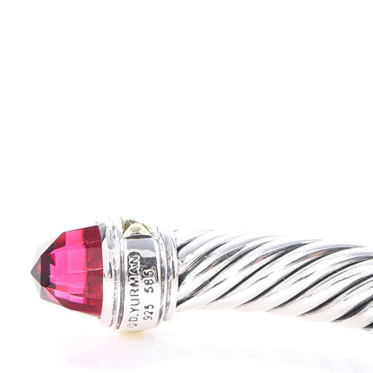 David Yurman Sterling Silver 14K Yellow Gold Pink Tourmaline 7mm Cable Classics Bracelet 4 of 5