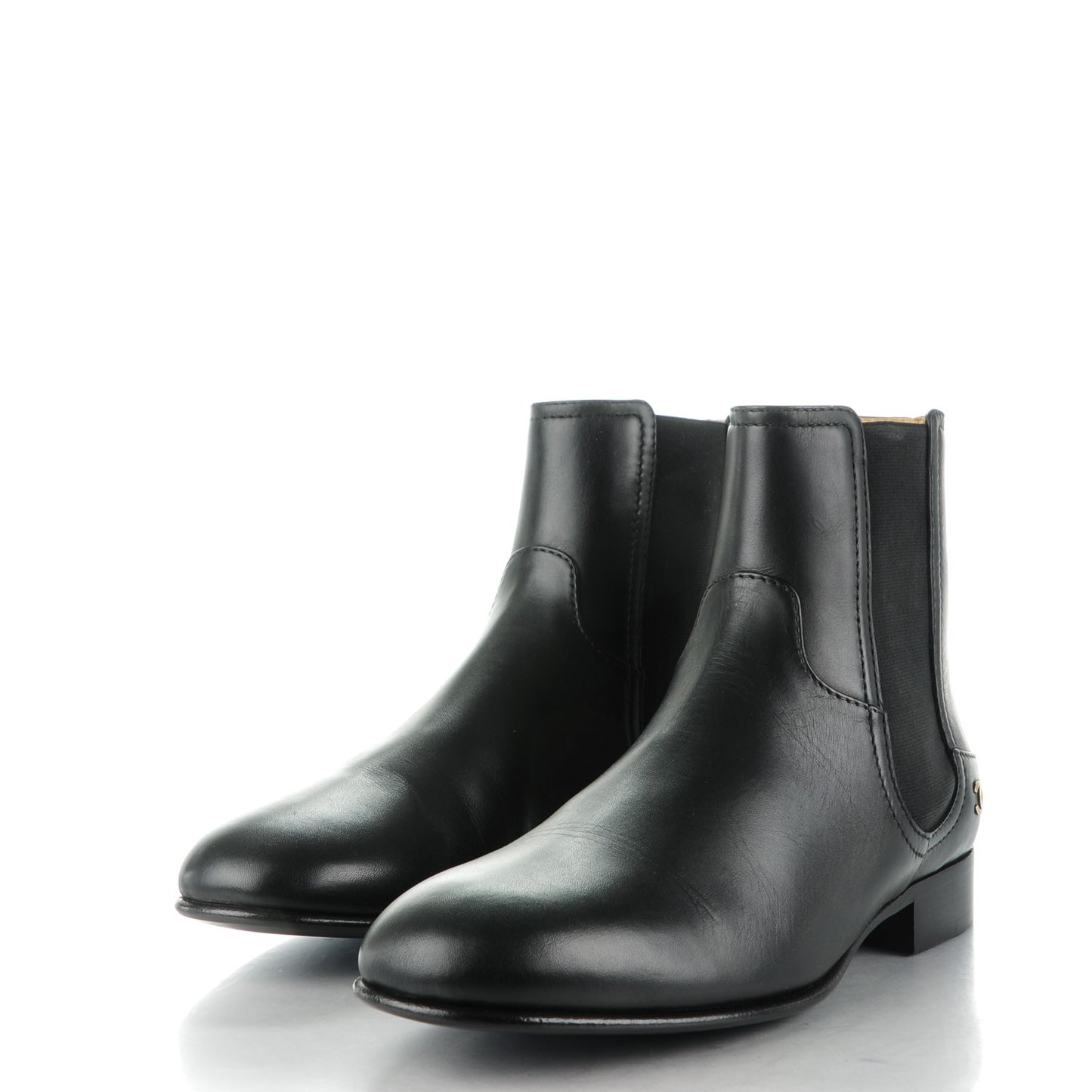 Calfskin Elastic Short Boots 38.5 Black