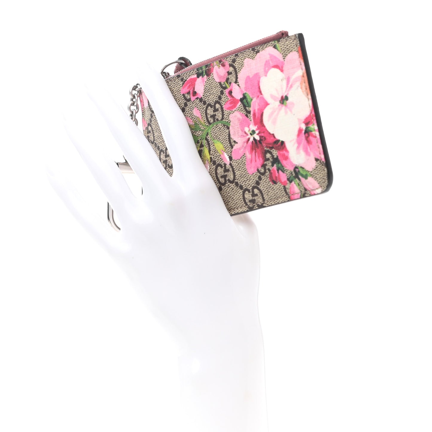 GG Supreme Monogram Blooms Key Ring Coin Case Beige Multicolor Dry Rose