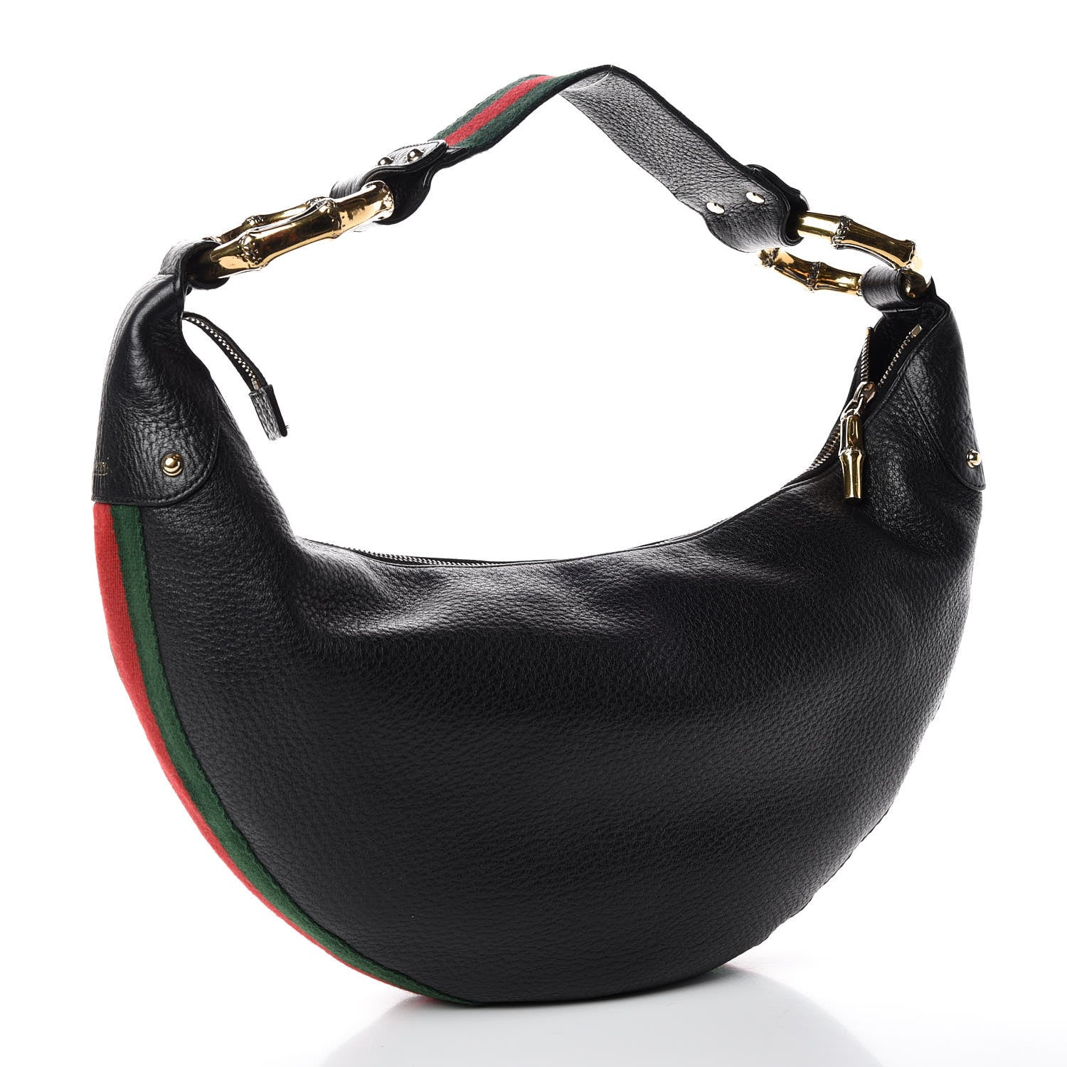 Gucci Pebbled Calfskin Web Bamboo Ring Hobo Black 3 of 7