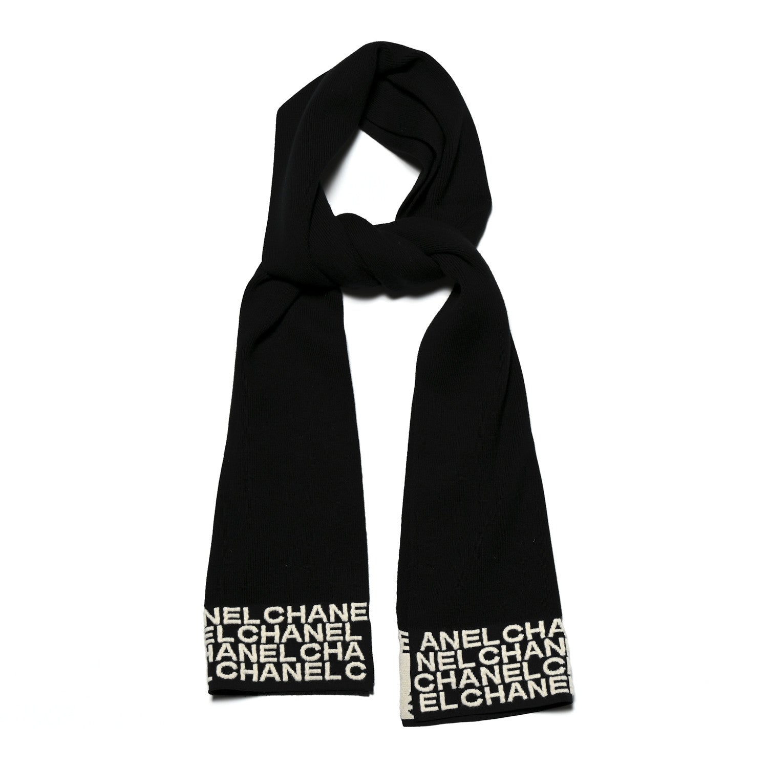 Chanel Cashmere Logo Scarf Black White 1 of 5